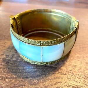 Vintage mother of Pearl & brass bracelet, handmade wearable art medieval jewelry